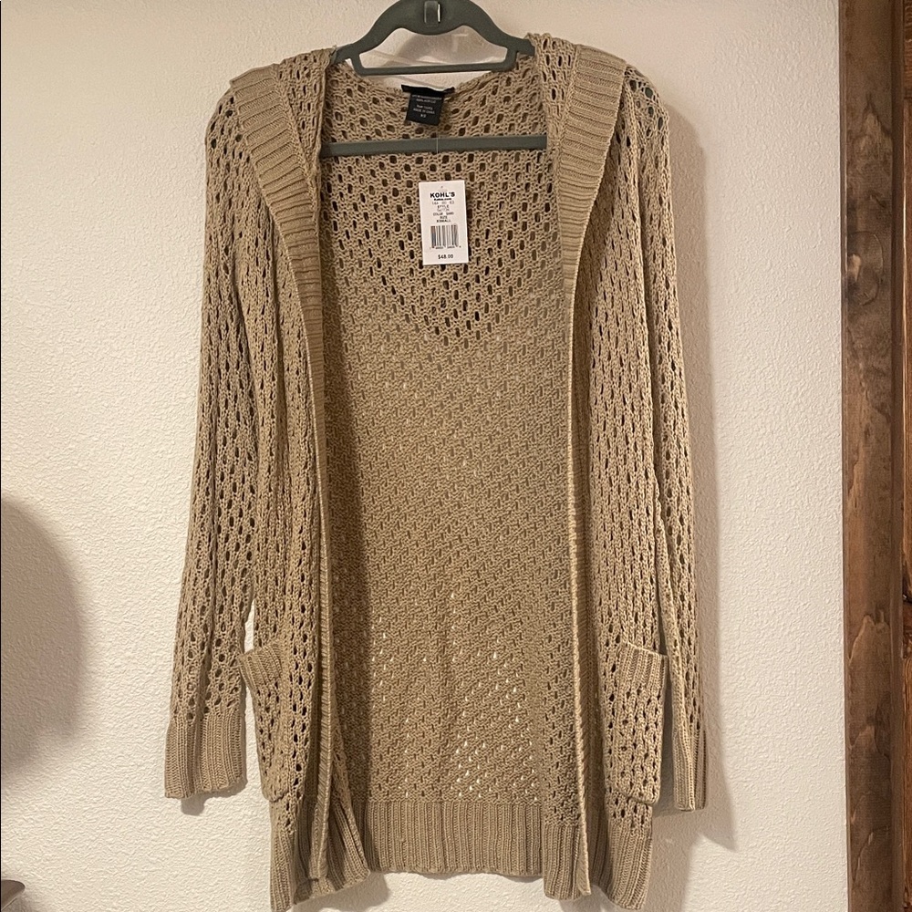It's Our Time Women's Tan Open-Knit Cardigan